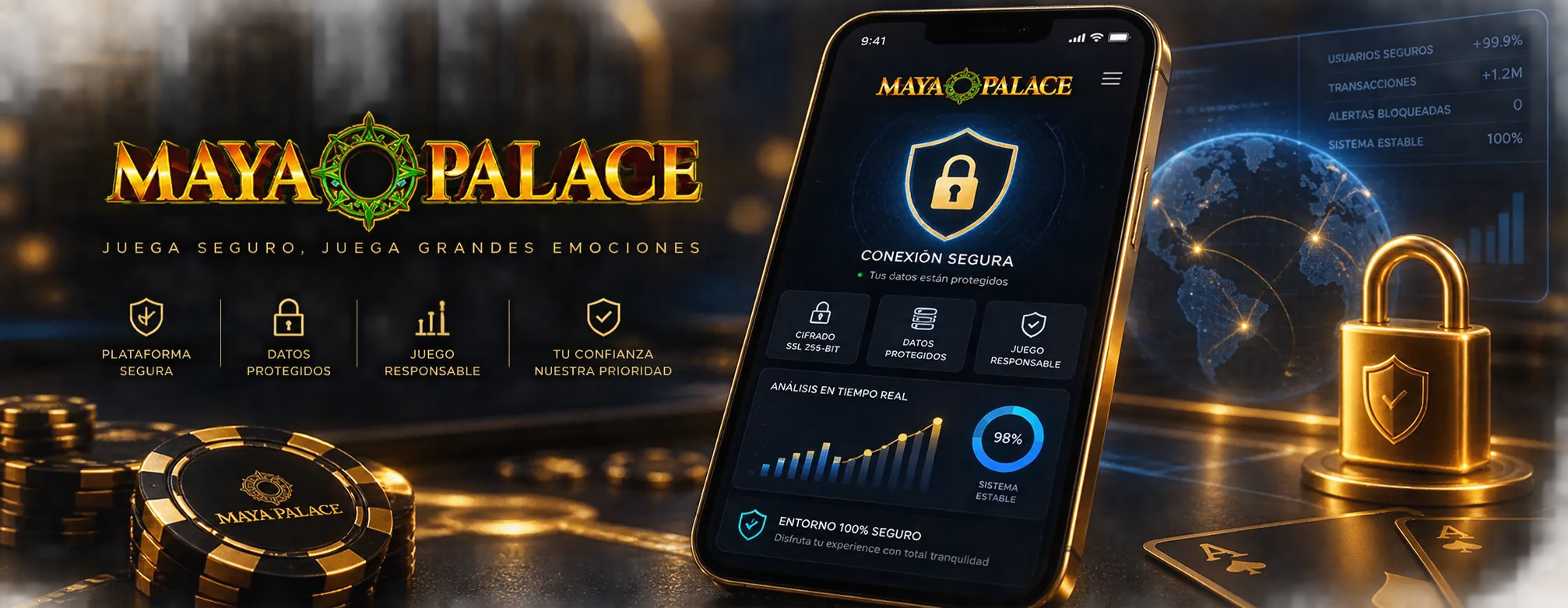 Interfaz de seguridad digital y monitoreo en plataforma de casino online