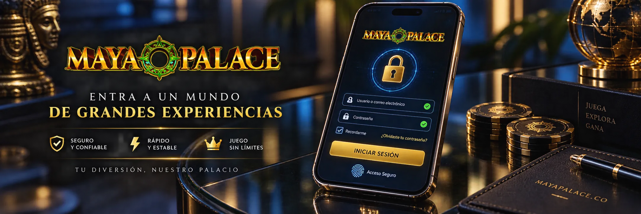 Interfaz de acceso seguro a plataforma de casino en línea en dispositivo móvil
