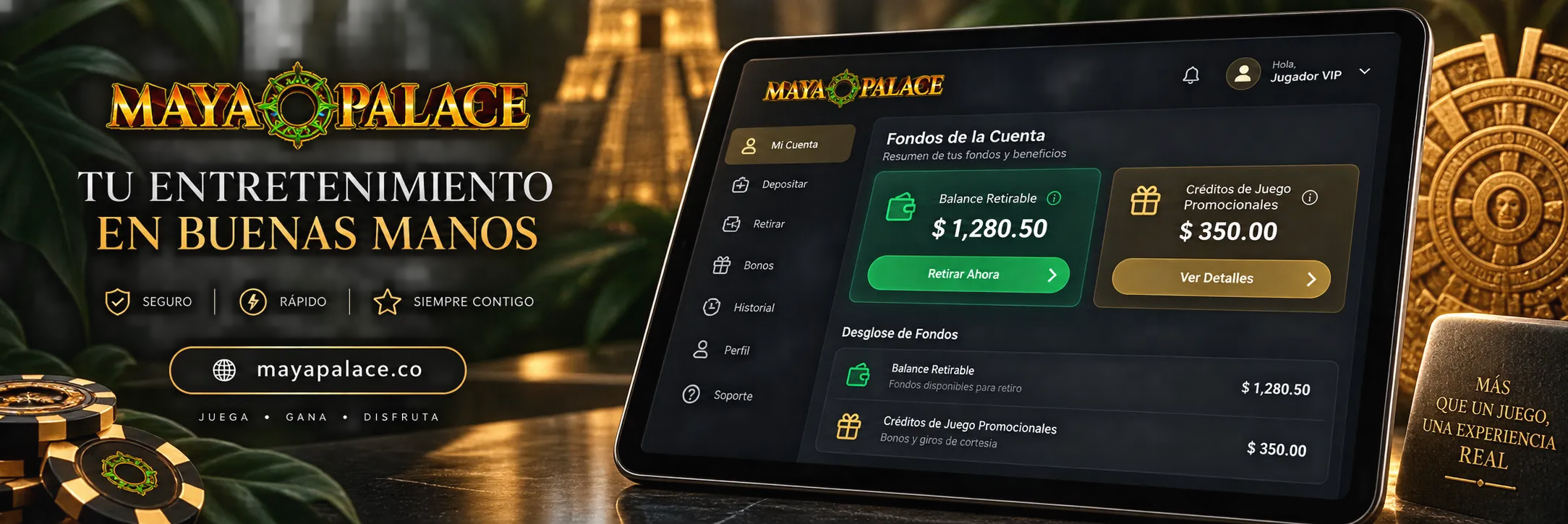 Detalle del panel de usuario mostrando la composición del saldo y fondos disponibles