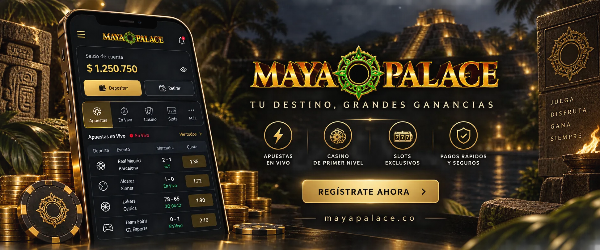 Comparación visual de balance y apuestas en la plataforma mayapalace.co