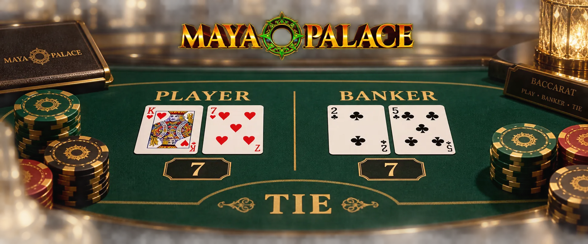 Cartas sobre la mesa de baccarat mostrando un resultado de empate